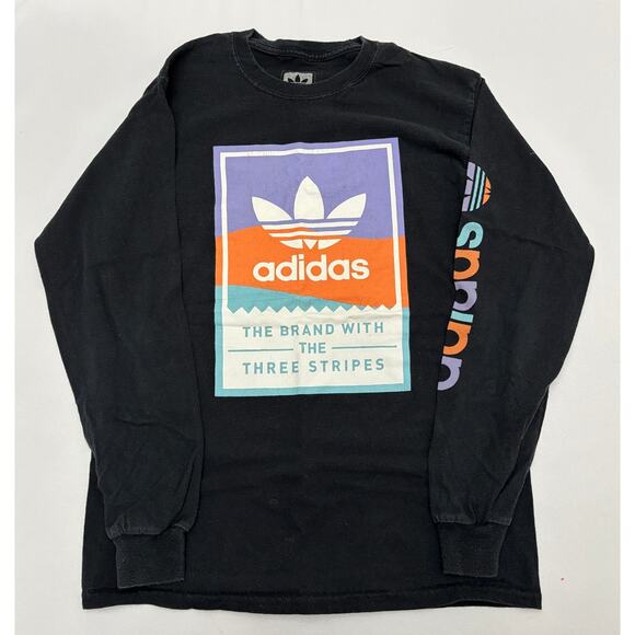 Size S | ADIDAS Men's Box Logo Black Long Sleeve Crew Neck T-shirt - Picture 1 of 6